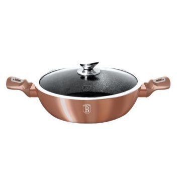 Cratita marmorata cu capac 28 cm Rose Gold Metalic Line Berlinger Haus BH 1519N, antiaderenta