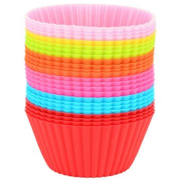 Forme briose Quasar & Co.®, set de 24 bucati, silicon, forme de copt, madeline, mini tarte, 7 cm, multicolor