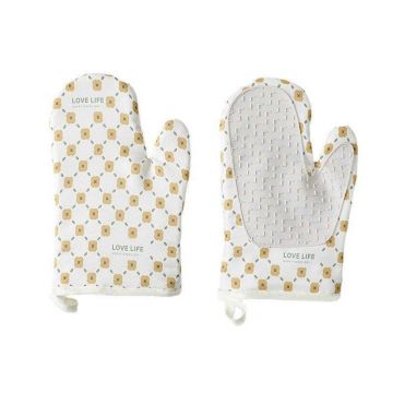 Set 2 manusi cuptor eMazing, manusa de bucatarie,  rezistenta 330 grade, textil si cauciuc, 26.5x18 cm, alb