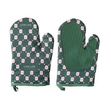 Set 2 manusi cuptor eMazing, manusa de bucatarie, rezistenta 330 grade, textil si cauciuc, 26.5x18 cm, verde