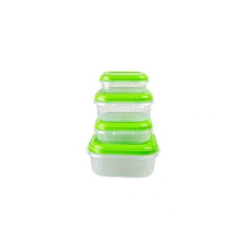 Set 4 cutii alimente, patrate, Fresco 400 ml, 800 ml, 1 l, 2 l, verzi