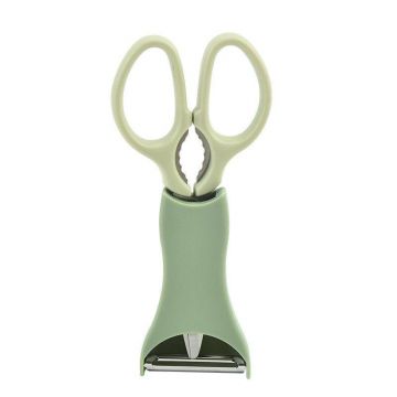 Set foarfeca pentru bucatarie eMazing, curatator legume tip suport, multifunctional, spargator nuci, material ABS si otel inoxidabil, maner ergonomic, 16.8 x 7.8 x 1 cm, verde