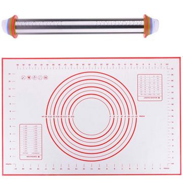 Set sucitor cu inele ajustabile si plansa gradata pentru aluat, Quasar & Co.®, inox/silicon, L44 cm