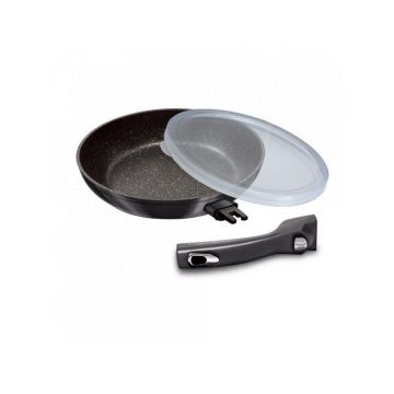 Tigaie marmorata cu capac plastic 24 cm Carbon Pro Berlinger Haus BH 6912