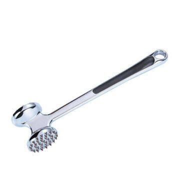 Tocator pentru snitele si carne eMazing, din aliaj de zinc, cu maner antialunecare, 2 capete, lungime 22 cm, argintiu