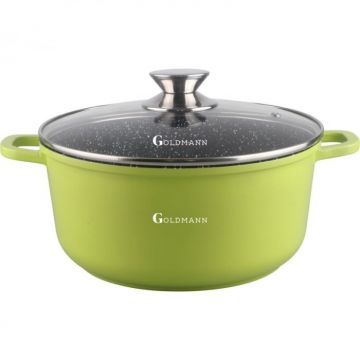 Cratita marmorata Goldmann, 2.3L, 20x8.5cm, capac sticla, compatibil inductie, Verde