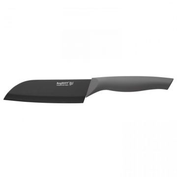 Cutit Santoku Flux, 14cm, teaca de protectie, Otel, Negru