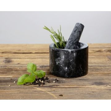 Mojar cu pistil Mortar, Wenko, 11x8 cm, marmura, negru