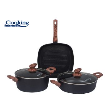Set de gatit 5 piese Malta, Cooking by Heinner, 61x34x14 cm, aluminiu, negru