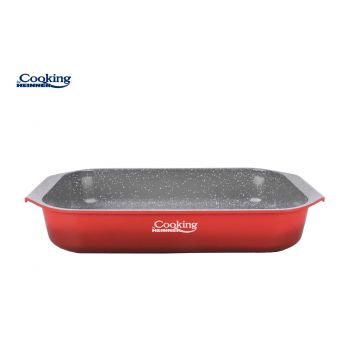 Tava cu acoperire ceramica Red Line, Cooking by Heinner, 39.5x26x6.5 cm, aluminiu turnat, rosu/gri