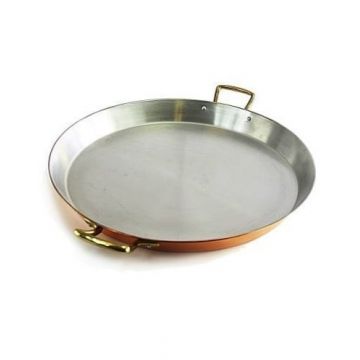 Tigaie Cupru Ø24cm cu Manere din Bronz pentru Paella Pizza si Clatite