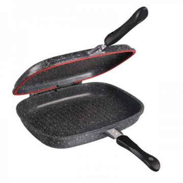 Tigaie dubla Bohmann BH1700-32MRB, aluminiu, interior marmorat, 32x25x4.8cm, 2 parti (grill normala), Inductie