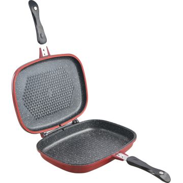 Tigaie dubla Red Line, Cooking by Heinner, 32x24x7.5 cm, aluminiu turnat, rosu/gri