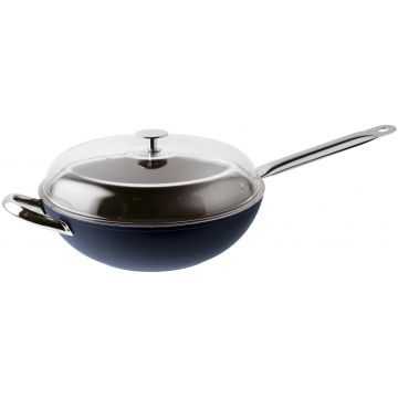 Tigaie tip WOK cu capac Sambonet Midnight Blue 32cm  inductie  albastru