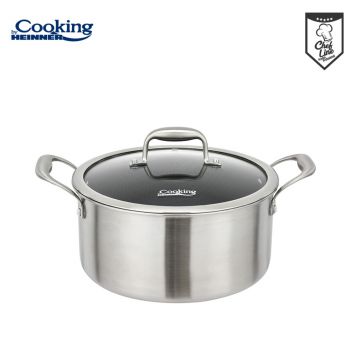 Oala cu capac 5 L, Titanium3, Cooking by Heinner, 24x12 cm, inox/sticla, argintiu