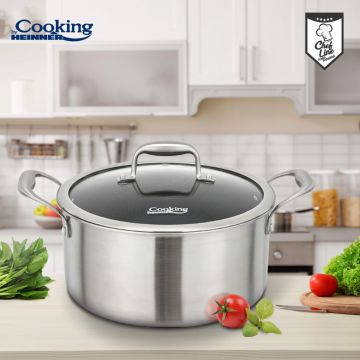 Oala cu capac 7 L, Titanium3, Cooking by Heinner, 28x13 cm, inox/sticla, argintiu