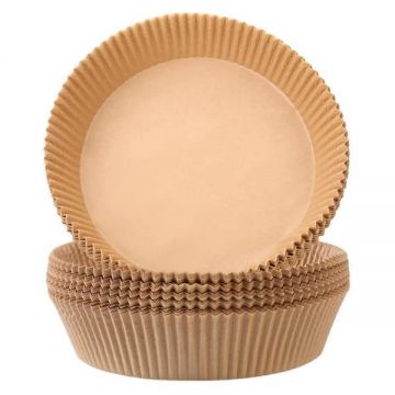 Set 100 Bucati Hartie de Copt pentru Air Fryer Teno&reg;, friteuza, unica folosinta, 20x16x4.5 cm, rotund, maro