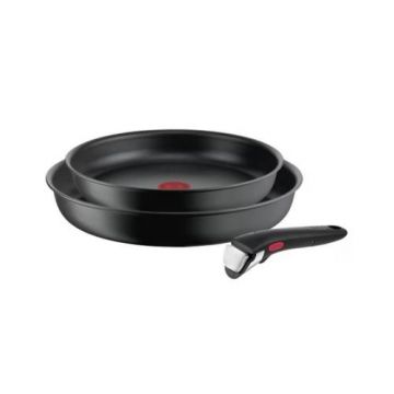 Set 2 tigai Ingenio Ultimate, TEFAL, aluminiu, maner detasabil, 24/28 cm (Negru)