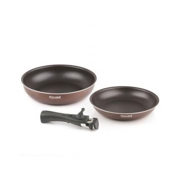 Set de Tigai RONDELL RDA-1014 Kortado 3 buc, 24cm, 28cm, Maner fiabil de bachelit detasabil, Cafea-Maro