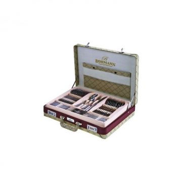 Set tacamuri 72 piese Bohmann, inox, Model Oglinda, Diplomat crem