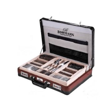 Set tacamuri 72 piese Bohmann, inox, Model satinat, Diplomat negru