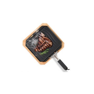 Tava reversibila din fonta cu suport din bambus pentru servire Cozze 33 x 33 cm 90327