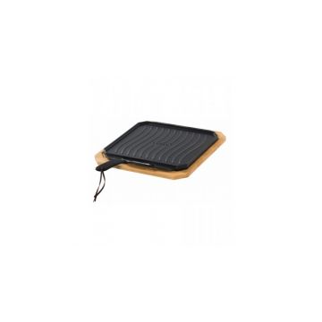 Tava reversibila din fonta cu suport din bambus pentru servire Cozze 33 x 33 cm 90327