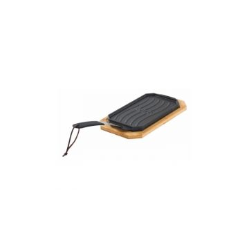 Tava reversibila din fonta cu suport din lemn pentru servire Cozze 16,5 x 33 cm 90326