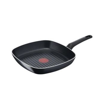 Tigaie Grill Tefal Simple Cook B5564053, Thermo-Signal, invelis antiaderent din titan, 26X26 cm (Negru)