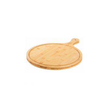 Tocator sau platou de servire din bambus cu maner pentru pizza 35 x 2cm Cozze 90316