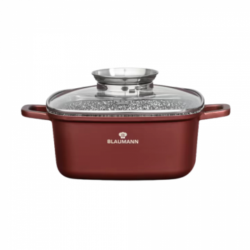 Blaumann Cerastone Cratita Patrata Ceramica cu Capac din Sticla 26x10,5cm 5,4L Tip Roaster cu Sistem Aroma Knob