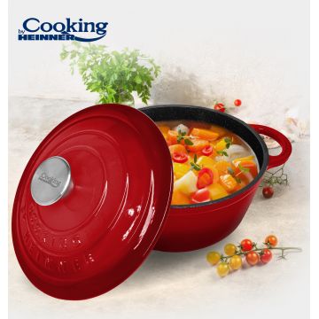 Cratita cu capac Red Line, Cooking by Heinner, 22x9.5 cm, 2.9 L, fonta/inox, rosu