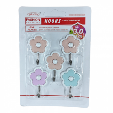 Set 5 Cuiere cu Ventuze  Forma de Floare Multicolor Suporta pana la 3kg