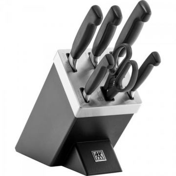 Set 5 cutite Zwilling, Inox, Cu ascutitor si foarfeca, Negru/Argintiu