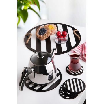 Set tava servire + suporturi pahare, 8 bucati PLT0231 Negru 34.5x34.5x1 cm