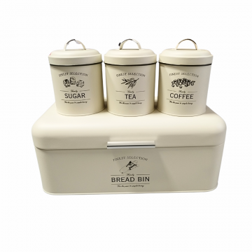 Set Vintage 3 Piese Si Cutie pentru Paine  Culoare Crem Mat