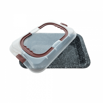 Tava Inalta de Copt Ceramica Blaumann Cerastone cu Capac din Plastic, 36x24,5x5,5 cm ,   Eleganta si Functionalitate in Bucataria Ta