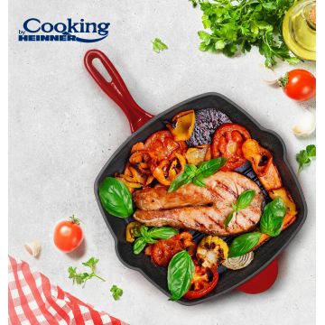 Tigaie grill Red Line, Cooking by Heinner, 26.5x4.5 cm, fonta, rosu