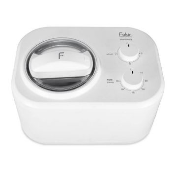 Aparat de făcut înghețată Fakir Premium ICY, Compresor încorporat, Vas detasabil 1 L inox, 100W, 3 programe (înghețată, sorbet, iaurt frozen), Timer, Alb