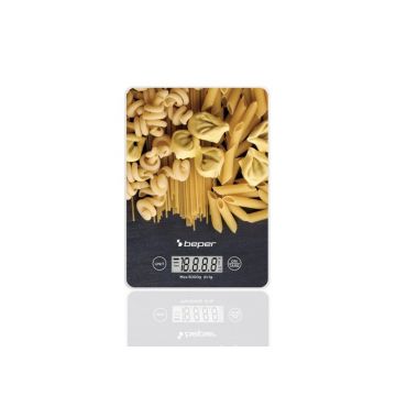 Cantar digital de bucatarie Beper, 15x21.5x1.5 cm, sticla, gri