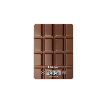 Cantar digital de bucatarie Beper, 15x21.5x1.5 cm, sticla, maro