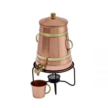 Carafa Cupru Incalzitor Ceai, Cafea, Vin Fiert 1,5L, cu capac, suport si robinet