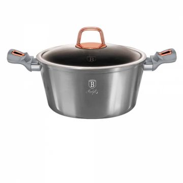 Cratita cu capac din sticla BERLINGER HAUS 20 cm 2.5L acoperire marmurata gri