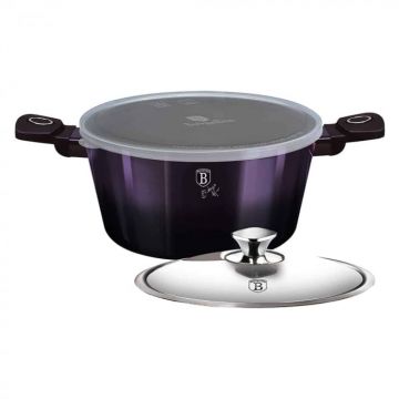 Cratita cu capac din sticla BERLINGER HAUS 20 cm 2.5L acoperire marmurata mov