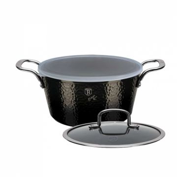 Cratita cu capac din sticla BERLINGER HAUS 24 cm 4,1L acoperire marmurata manere din inox negru