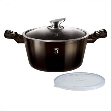 Cratita cu capac din sticla BERLINGER HAUS 24 cm 4.1L acoperire marmurata negru lucios