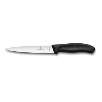 Cutit de filetat Victorinox Swiss Classic, lama flexibila 16 cm, varf ascutit, maner negru plastic (Negru)