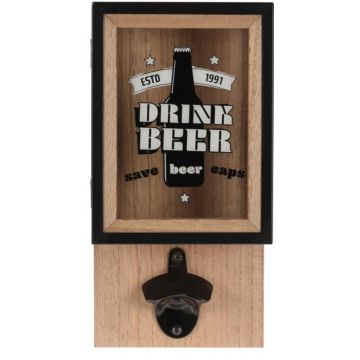 Desfacator si cutie pentru depozitare capace Drink Beer, 15.3x8.3x30 cm, lemn
