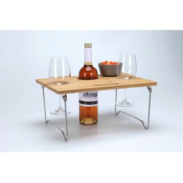 Masa de picnic pentru vin si pahare cu picior Bamboo, pliabila, 38x28x18 cm, bambus/fier