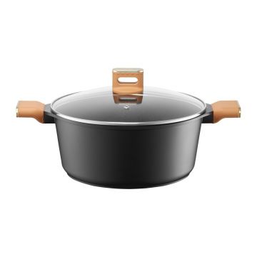 Oala cu capac Camel, Ambition, 28 cm, 6.4 L, aluminiu, negru/maro